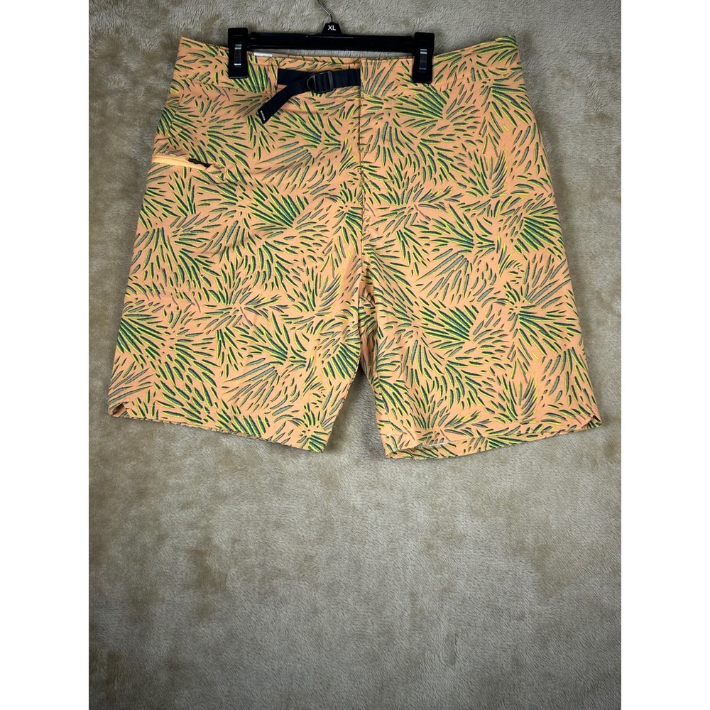 prAna Rock Shock Boardshort Mens 31 Aura Glow Fronds Orange Tropical Swim Shorts